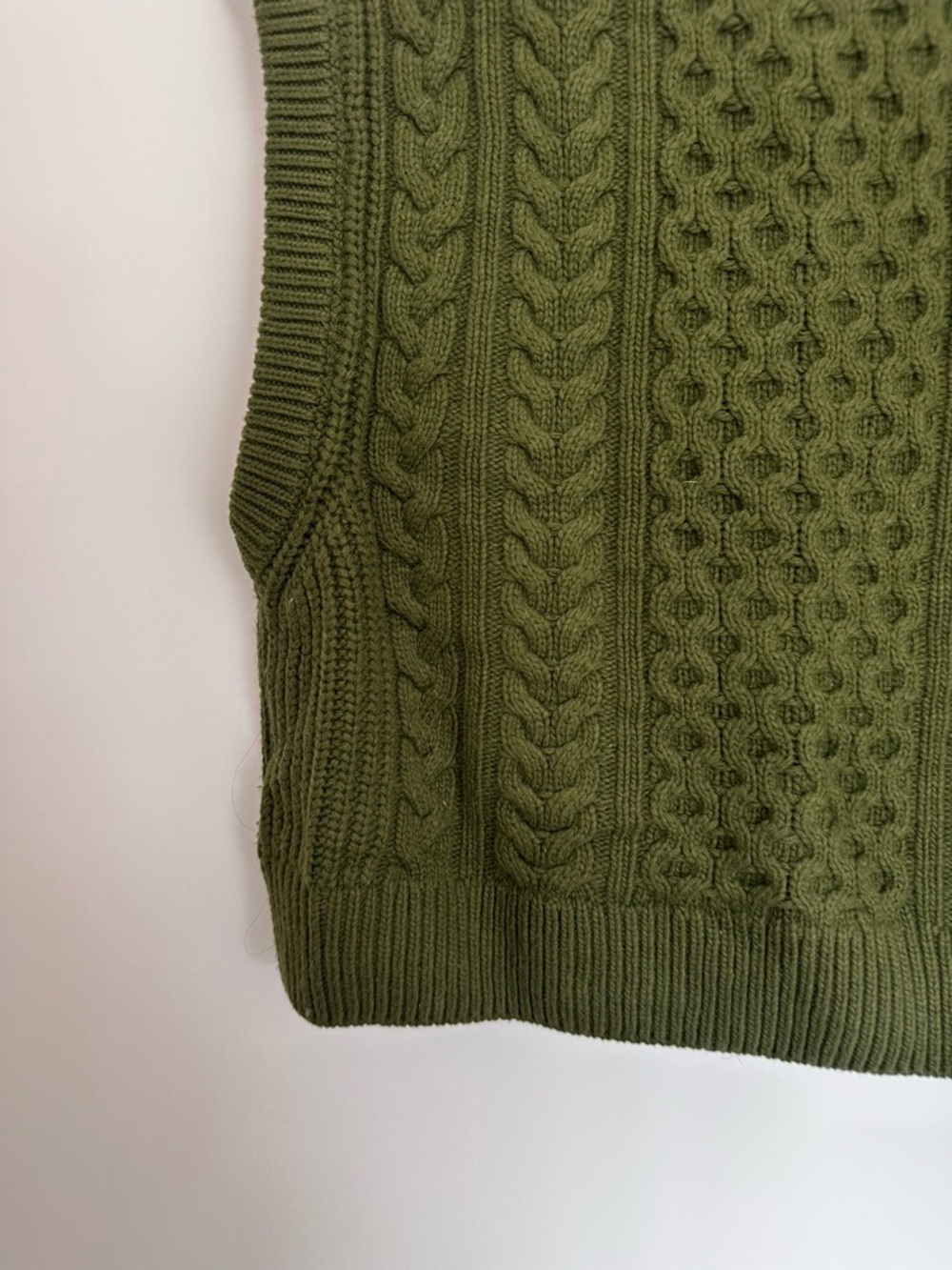 Sezane Olive Green Cable Knit Button-Front Sweater Vest - Picture 7 of 7